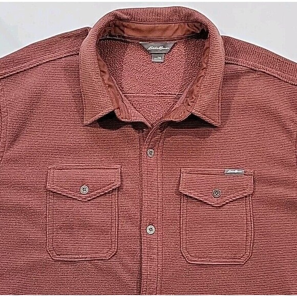 Eddie Bauer Men’s Chutes Microfleece Shirt Rust Red Stripe Button Front Size 2XL - Picture 3 of 13